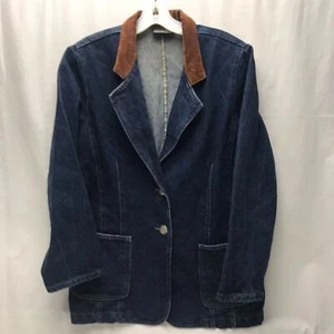 Vintage Roughrider Denim Jean Blazer Jacket w Faux Suede Collar Measures Medium - Picture 1 of 6