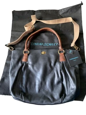 NUEVO CON ETIQUETAS NUEVO Bolso de Mano Grande Cynthia Rowley Cuero Negro/Marrón y Bolsa para el Polvo $279 Monedero Foto 1 de 4