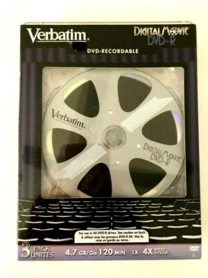 Verbatim DVD+R Recordable Digital Movie 3 Pack BRAND NEW SEALED SUPER JEWEL BOX - Image 1 of 2