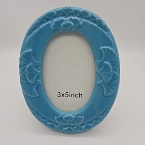 Vintage Ceramic Oval Picture Photo Glazed Frames Wall Floral 3” x 5”  Turquoise  - Picture 1 of 13
