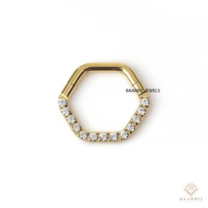 Eleonor 16g 14k massiv Gold Daith/Septum Clicker Hoop, 8mm/10mm 16g Nasenring - Bild 1 von 13