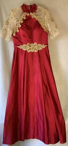 Ts Couture Red Wine Mandarin Collar Embroidery Flowers Formal Evening Dress sz12 - Picture 1 of 15