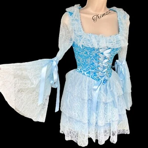 Größe XLarge…….TRICKZ N TREATZ……Blaues Rüschenkleid mit Mary Antoinette-Motiv…Neu - Bild 1 von 10