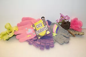 COZY CREATURES Girl's Gloves 3 Pairs NWT Pink Purple Gray Unicorn - Picture 1 of 5
