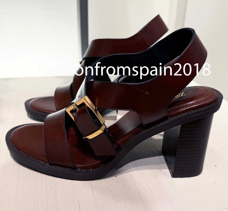 ZARA NUEVO MUJER CUERO HEBILLA TACÓN SANDALIAS ZAPATOS MARRÓN 35-42 3318/510/700 Foto 1 de 1