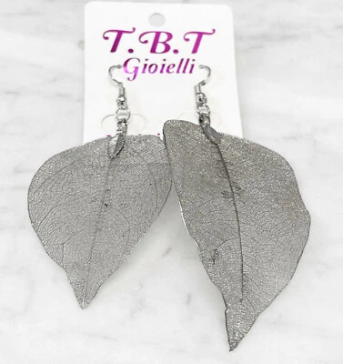 Orecchini Lunghi Foglie Argento Donna Moda Cerimonia Orecchino TB0/26 - Immagine 1 di 2