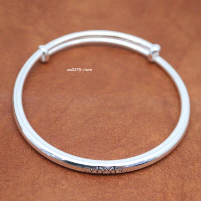 Pure 999 Fine Silver Bracelet Women's Lotus Polish Surface Adjust Bangle  - Image 1 of 4