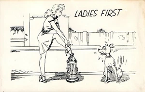 Damen erster Schuh reparieren Hund wartet auf Hydranten Comic Postkarte - Bild 1 von 2