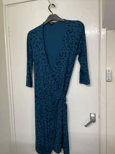Womens HOBBS Teal Dotty Wrap Dress UK10 - Picture 1 of 5
