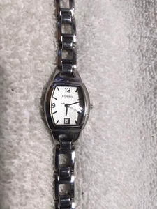 Fossil F2 ES-9824 Dress Watch Women Silver Band Dial Date New Batt Works Great - Picture 1 of 11