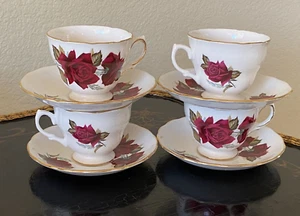 ROYAL VALE Deep Burgundy Red Roses Bone China Teacup(s) and Saucer England - Picture 1 of 11