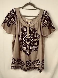 Michael Kors Size 1X 100% Silk Geometric Scoop Neck Whimsy Fairy Top - Picture 1 of 13