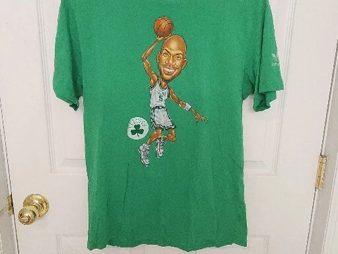 Adidas BOSTON CELTICS #5 KEVIN GARNETT Men's Green Small Character NBA T Shirt Cover