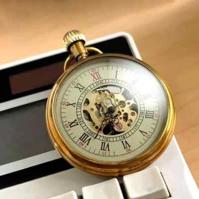 复古黄铜手风海事怀表男式第二和24小时子表盘 — 第 1/4 张图片