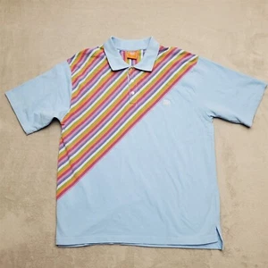 Vintage Polo Shirt Mens XL Blue Striped Short Sleeve Y2k Brooklyn Express  - Picture 1 of 7