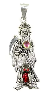 Santa Muerte - Grim Reaper - Holy Death Pendant .925 Sterling Silver - Picture 1 of 4
