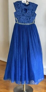 Girls Formal Special Occasion Maxi Dress Lace Rhinestone Layered Tulle Size 7 - Picture 1 of 14