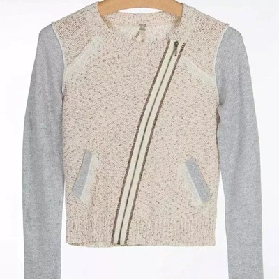 BKE Sz S женщин серый хаки ассиметричный молнии пирсинг кардиган свитер кружево - Изображение 1 из 4