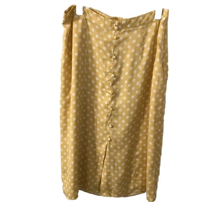 Falda forrada de lunares blancos amarilla Lauren Conrad imitación botón frontal línea A cremallera Foto 1 de 4