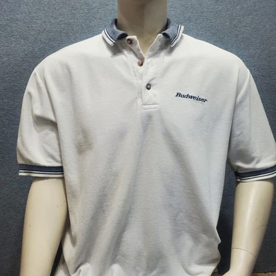 Camisa Polo Budweiser Vintage XL Blanca Bordada Logo Country Cottons Años 90 Foto 1 de 4