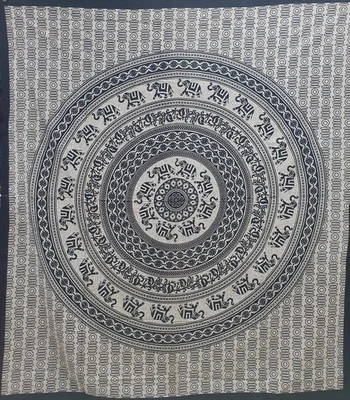 Sábanas/colgantes de pared de algodón estampado tapiz elefante de 5 líneas-negro Foto 1 de 2