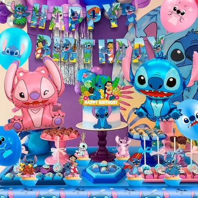 LUMCRAJEMS Stitch & Lilo Party Decorations Tablecloth Plate Stitch Birthday Party Balloons