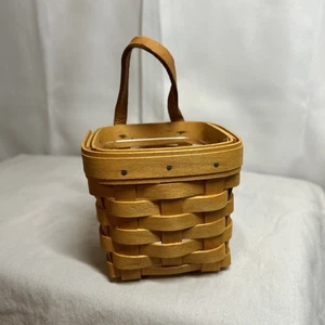 Longaberger 2001 Chive Booking Basket with Leather Handle Cloth liner V160 - Picture 1 of 7