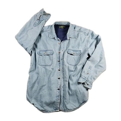 VTG ORVIS Shirt Men Large Fleece Lined Denim Button Jacket Oarsman Shacket - Image 1 of 4