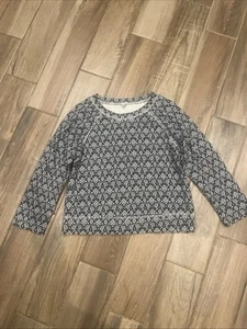 J. Suéter Crew Mujer M Azul Blanco Floral Manga Larga Pullover Algodón - Imagen 1 de 5