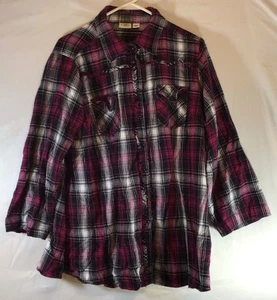 Camisa túnica de franela a cuadros Cato para mujer 18/20 W rosa negra algodón occidental informal - Imagen 1 de 16