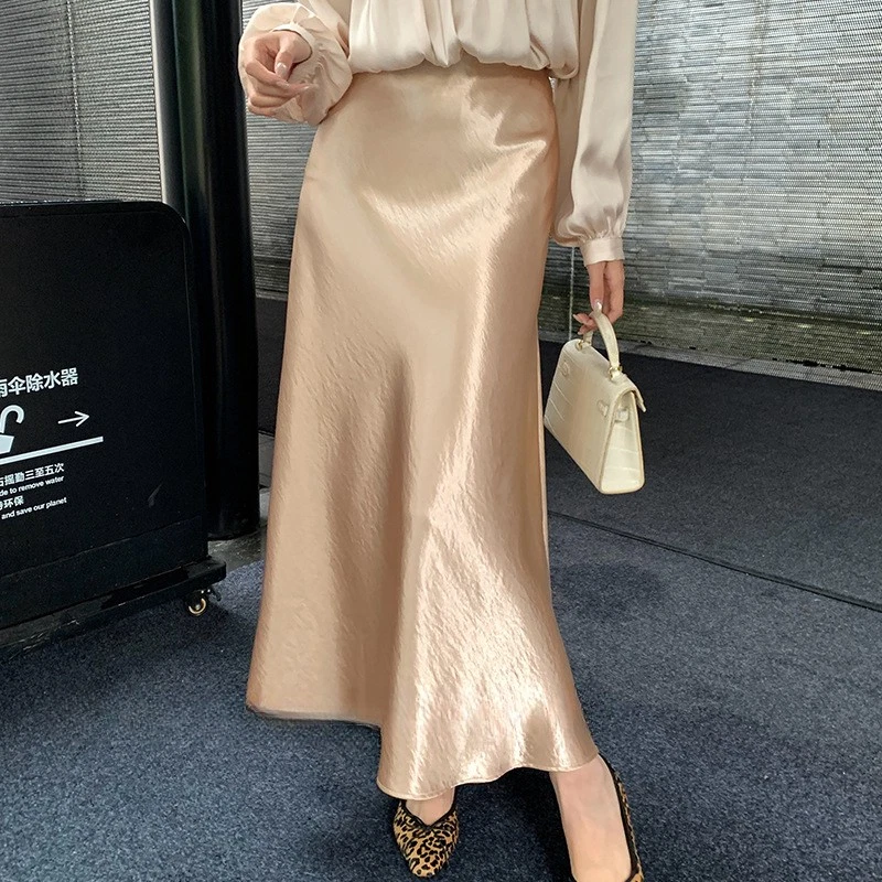 Otoño Nuevo Temperamento Cintura Alta Ácido Acético Satinado Falda Vestido Ajustado Mujeres Fiesta Foto 1 de 4