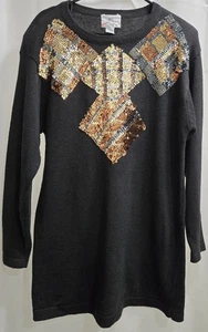 Women's Vintage SML Sport Ltd Black Sweater Wjth Bronze Sequins Size MED 1992 - Picture 1 of 9