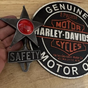 Placa de letrero Harley Davidson estrella de seguridad placa marco superior motocicleta x2 - Imagen 1 de 21