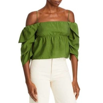 Top camisero VINCE verde bosque manga codo panel para mujer, nuevo con etiquetas Foto 1 de 4