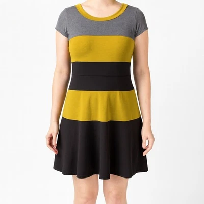 Gabby Skye Colorblock Striped Fit Flare Dress Size 12 Short Sleeve Zip Back - Image 1 of 4