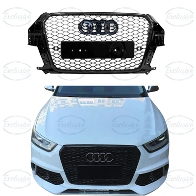 For Audi Q3/SQ3 8U (2011-2015) Gloss Black Honeycomb RSQ3 Style Grille w/ Badge - Image 1 of 4