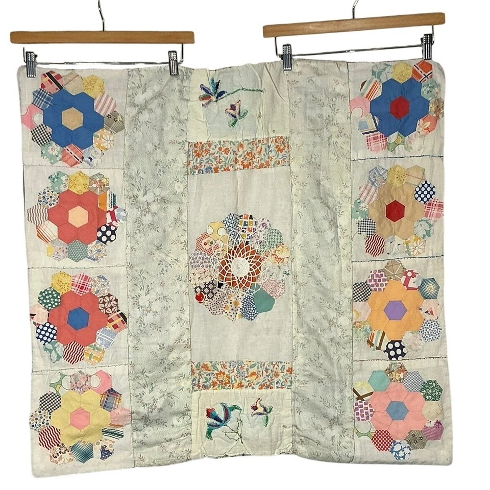 Saco de alimentación vintage Cottagecore panel de edredón floral 34x31 retazos bordado Foto 1 de 4