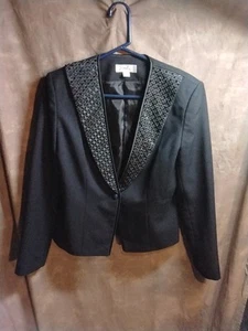 Vintage Women’s John Meyer Norwich Beaded Black Wool Blazer Size 10 Pre-Owned - Picture 1 of 3