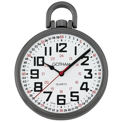 Gotham Men's Gun-Tone Slim Railroad 24 Hour Quartz Pocket Watch # GWC15029B - Image 1 of 4