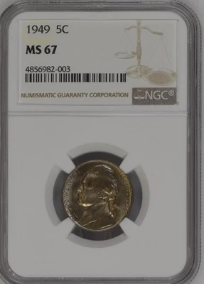 1949 Jefferson Nickel 5c NGC MS 67 Super Rare Coin Highest Grade Certified - Image 1 of 4