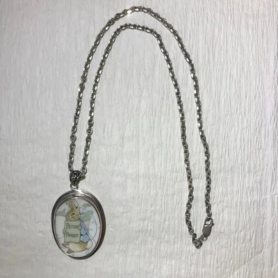 Ciondolo in ceramica Peter Coniglio catena argento 60 cm gioielli vintage - Immagine 1 di 3