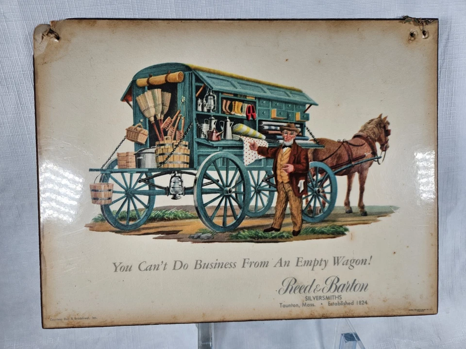 Letrero publicitario de exhibición de tienda plateado Reed & Barton 11"x9" antiguo vintage  Foto 1 de 4