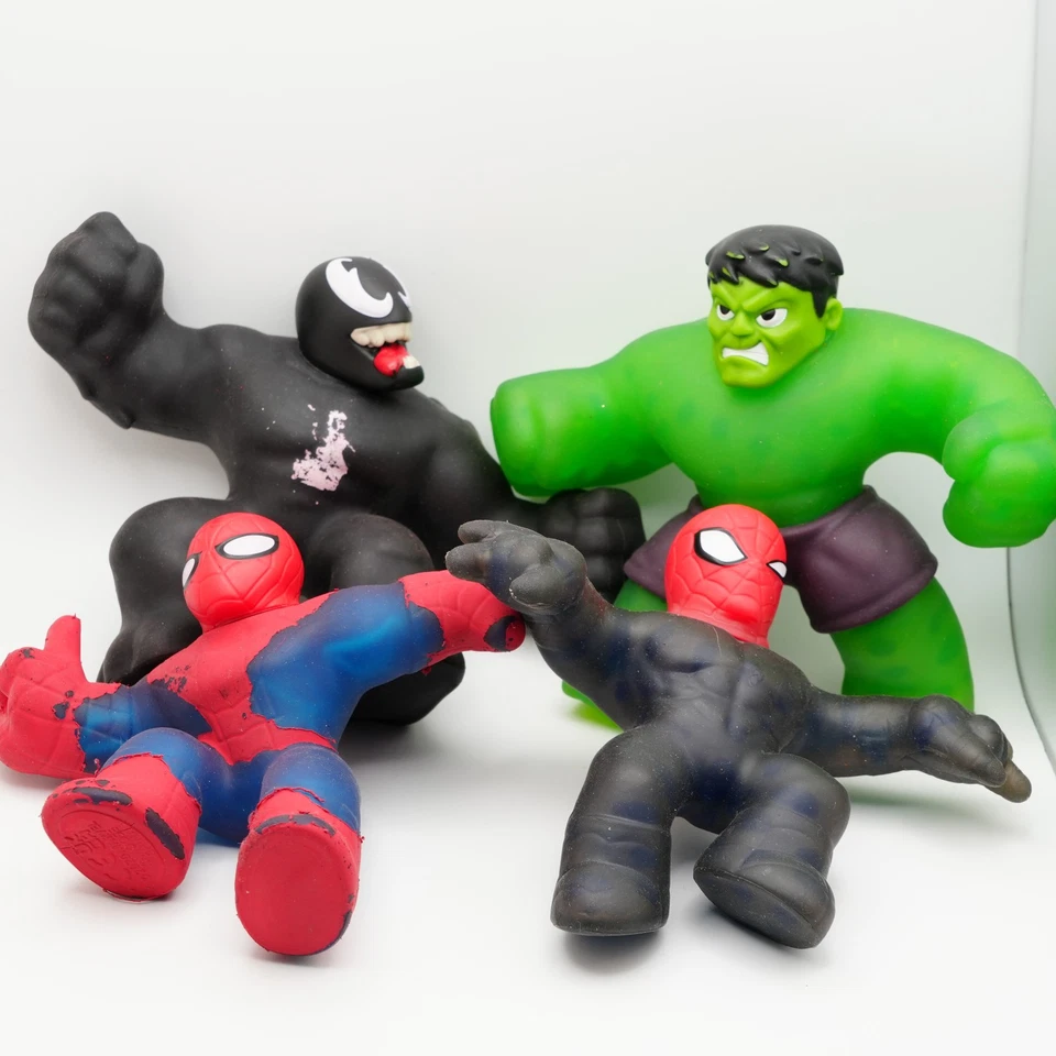 Marvel Stretchy Action Figure Lot Hulk Venom Spider-Man Black Suit 8" Toy Set - Image 1 of 4