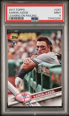 Topps Aaron Judge SP Variation #287 2017 apoyado en barandilla RC PSA 9 como nuevo Foto 1 de 2