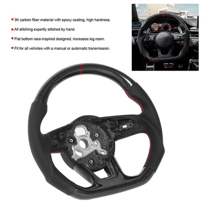 •Carbon Fiber Steering Wheel Nappa Perforated Leather Fit For B9 S4 S5 RS3 R - Image 1 of 4