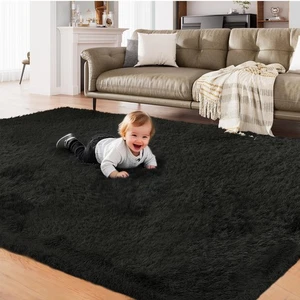Shag Area Rugs for Living Room, 8X10 Black Large Fluffy Clearance Rug Throw B... - Picture 1 of 8