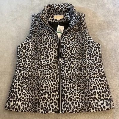New Michael Kors Leopard Print Puffer Vest Women's Large L Retail $125 NWT Black - Image 1 of 4