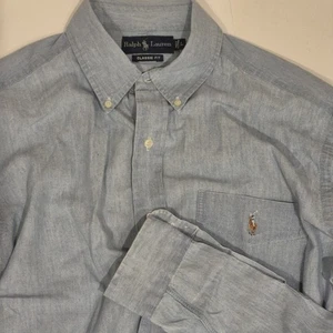 VTG Ralph Lauren Men's Blue Chambray button Down Shirt Size L - Picture 1 of 8