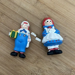 Raggedy Ann & Andy Christmas Ornaments Heart Gift Macmillan Plastic Vintage 1992 - Picture 1 of 4