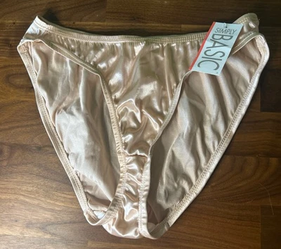 Calcinha de segunda pele vintage corte alto brilhante tamanho 7 simplesmente básica nylon sedoso bronze - Imagem 1 de 4